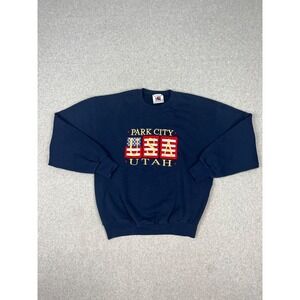 Vintage Park City Utah Sweatshirt Mens M Navy American Flag Made USA Crew Neck